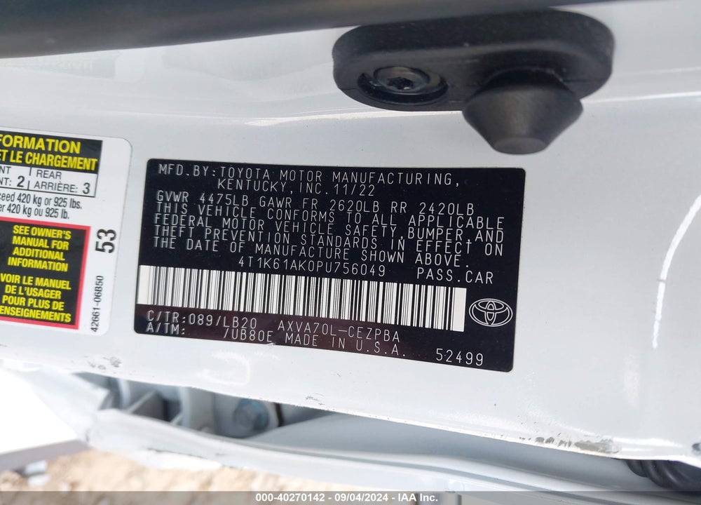 2023 TOYOTA CAMRY XSE VIN: 4T1K61AK0PU756049
