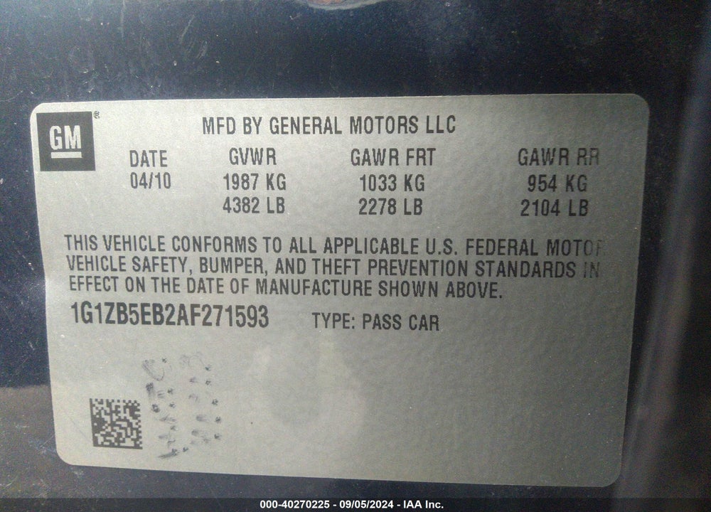2010 CHEVROLET MALIBU LS VIN: 1G1ZB5EB2AF271593