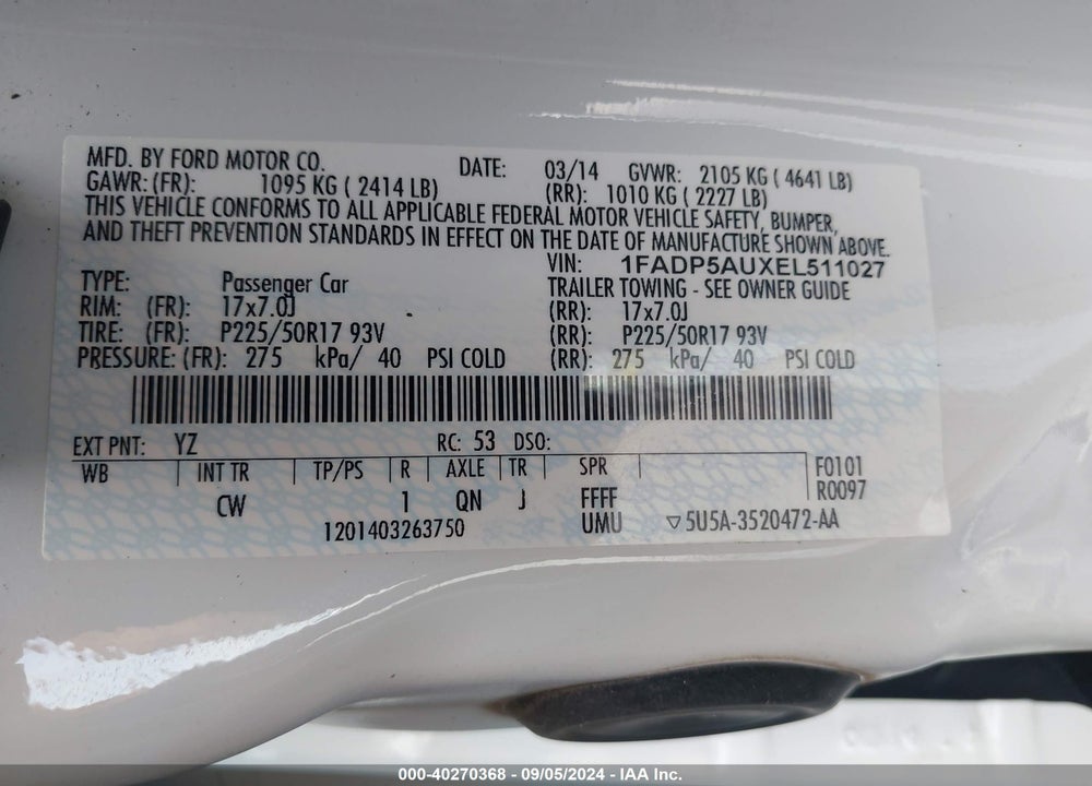 2014 FORD C-MAX HYBRID SE VIN: 1FADP5AUXEL511027