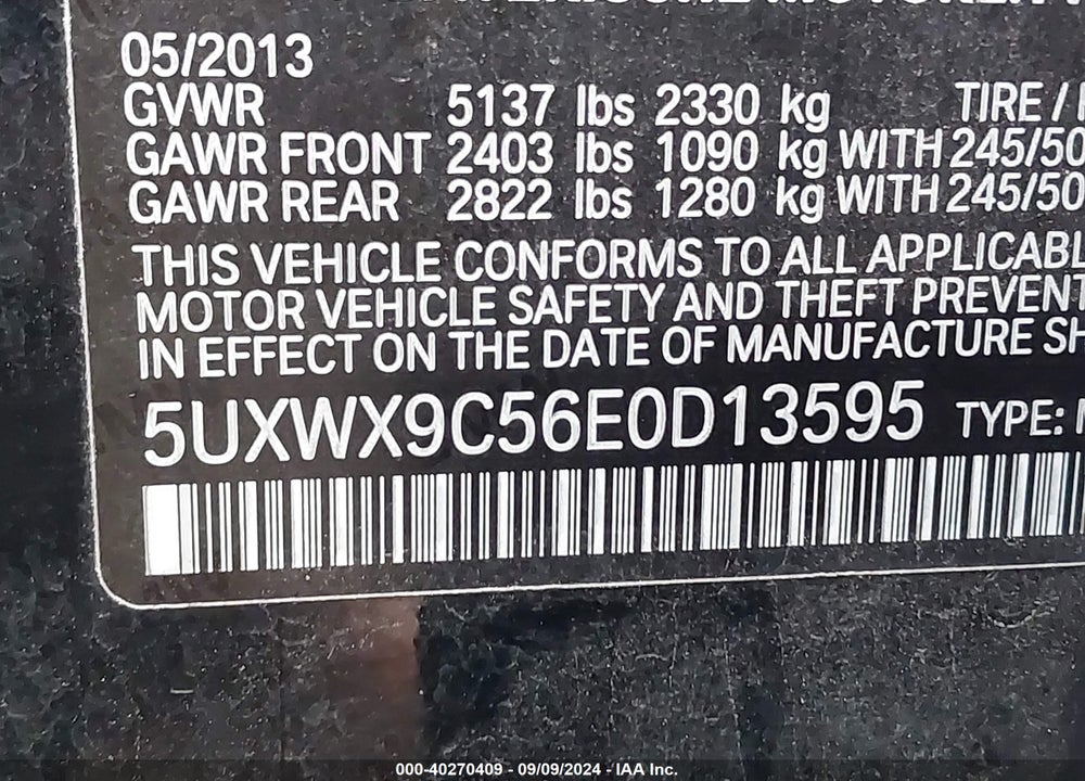 2014 BMW X3 XDRIVE28I VIN: 5UXWX9C56E0D13595