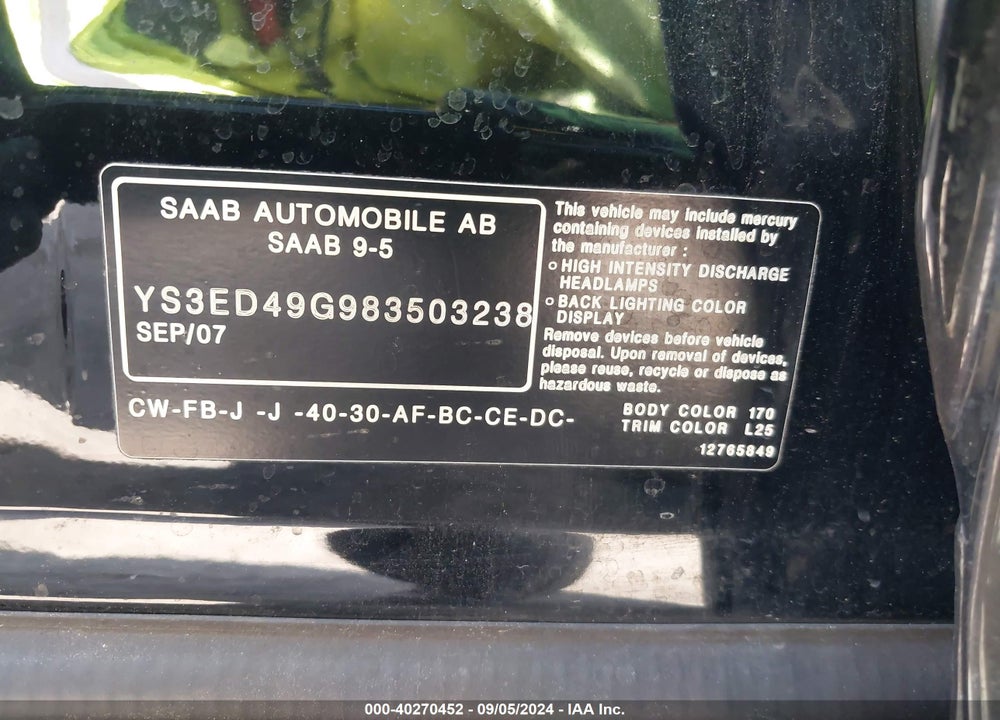 2008 SAAB 9-5 2.3T VIN: YS3ED49G983503238