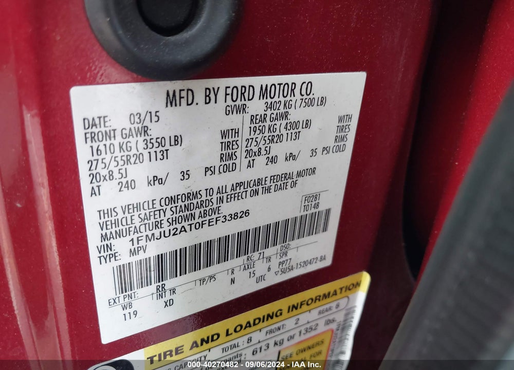 2015 FORD EXPEDITION LIMITED VIN: 1FMJU2AT0FEF33826