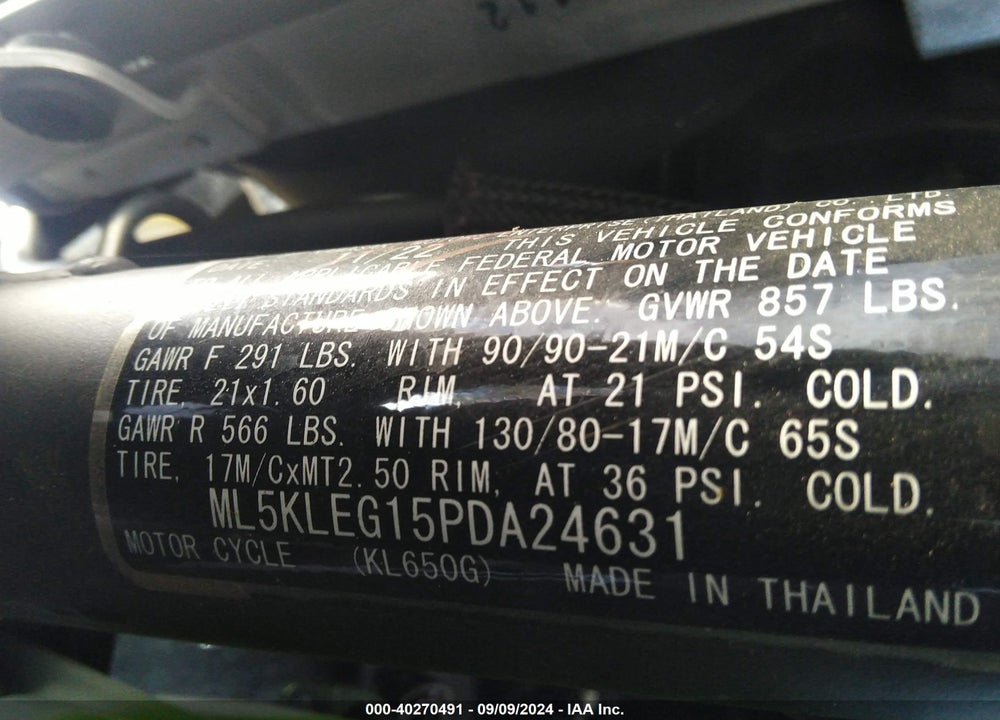 2023 KAWASAKI KL650 G VIN: ML5KLEG15PDA24631