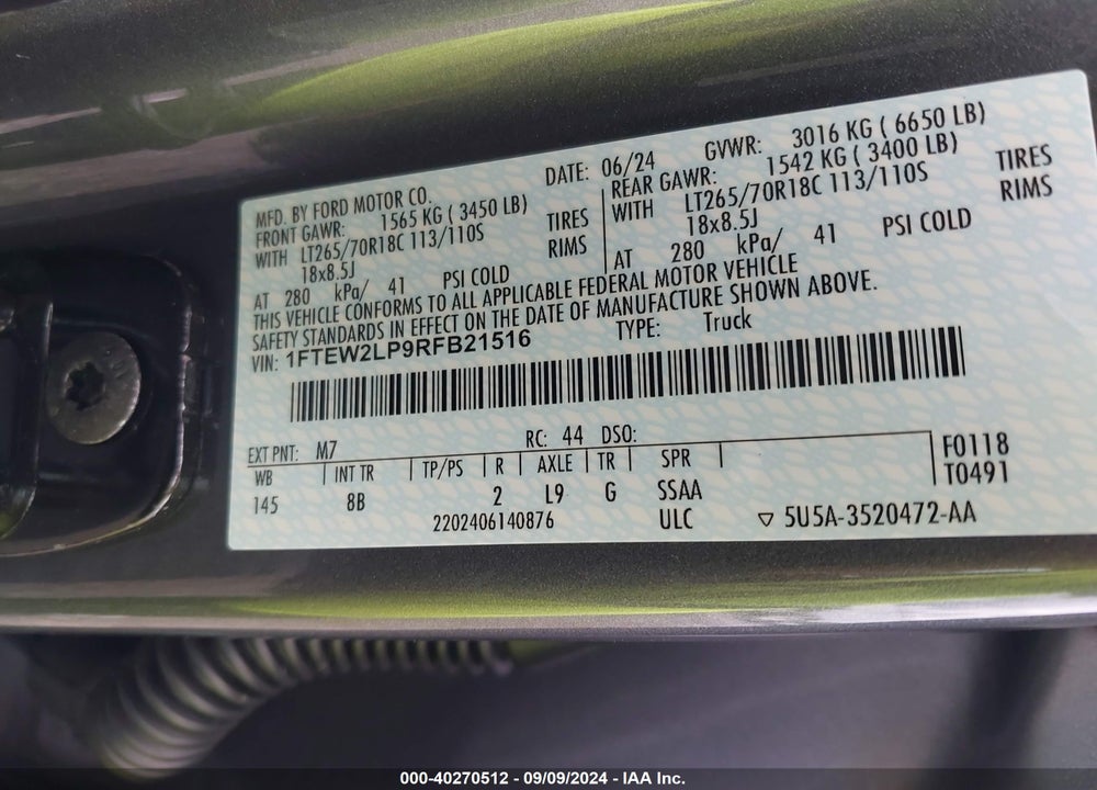 2024 FORD F-150 STX VIN: 1FTEW2LP9RFB21516