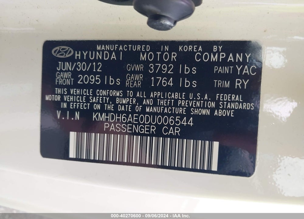 2013 HYUNDAI ELANTRA SE VIN: KMHDH6AE0DU006544
