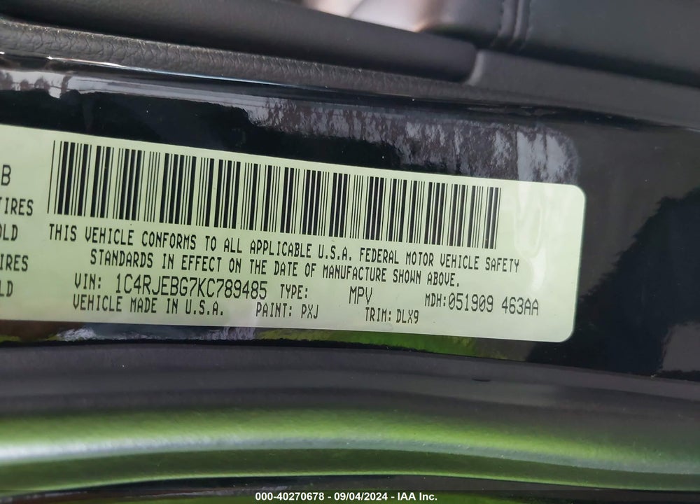 2019 JEEP GRAND CHEROKEE LIMITED 4X2 VIN: 1C4RJEBG7KC789485