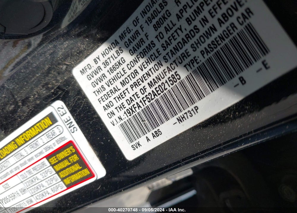 2010 HONDA CIVIC LX VIN: 19XFA1F52AE021585