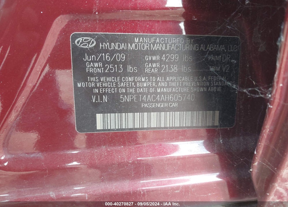 2010 HYUNDAI SONATA GLS VIN: 5NPET4AC4AH605740