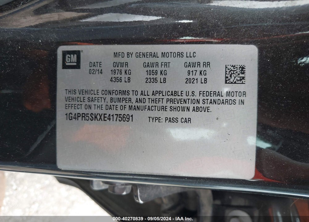 2014 BUICK VERANO CONVENIENCE GROUP VIN: 1G4PR5SKXE4175691