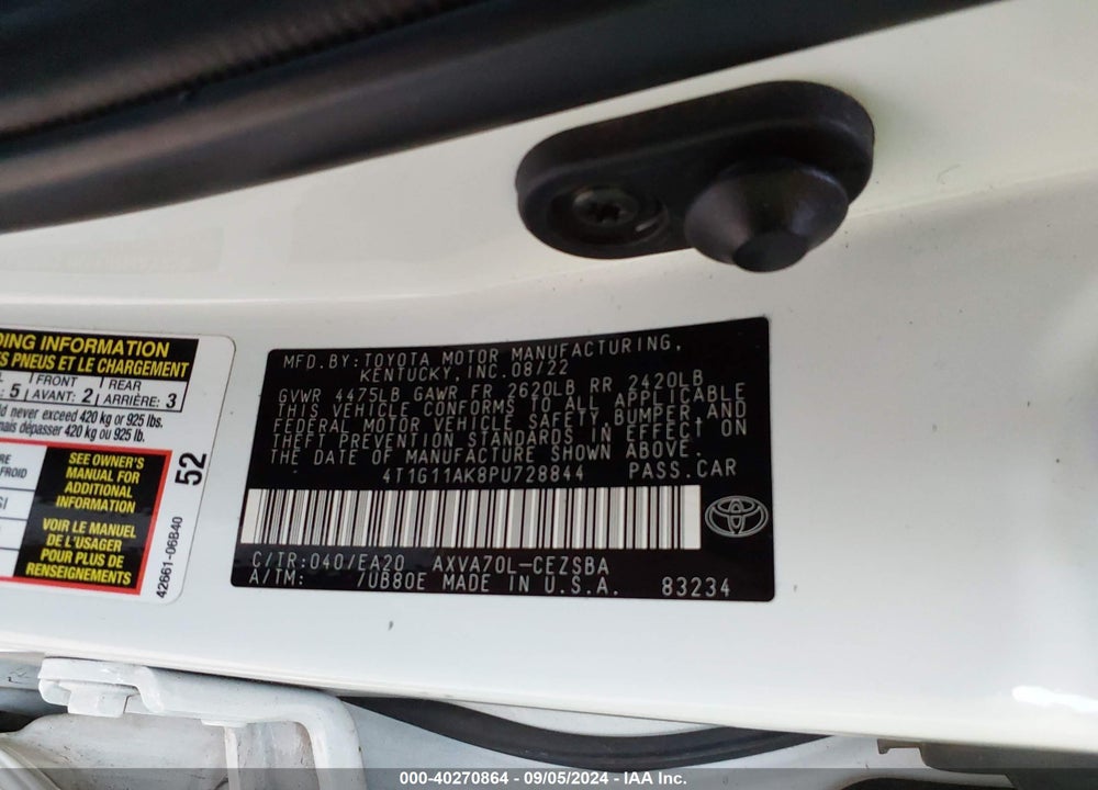 2023 TOYOTA CAMRY VIN: 4T1G11AK8PU728844