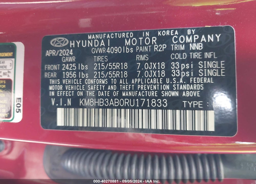2024 HYUNDAI KONA SEL VIN: KM8HB3AB0RU171833