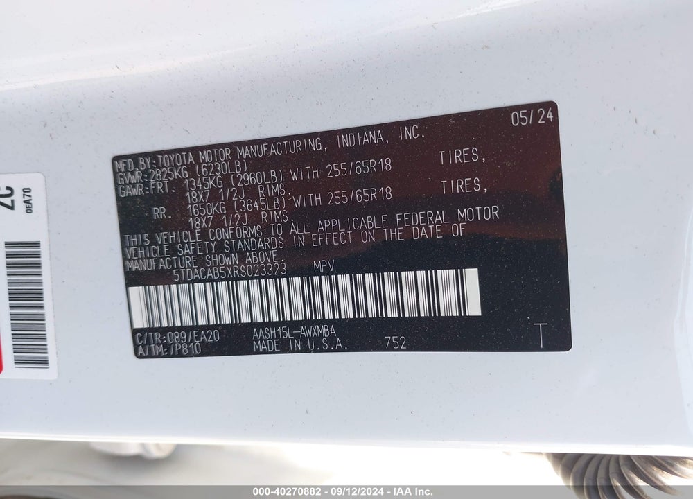 2024 TOYOTA GRAND HIGHLANDER HYBRID XLE VIN: 5TDACAB5XRS023323