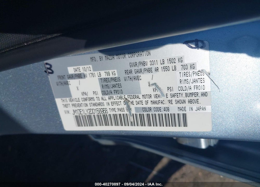 2013 MAZDA 2 TOURING VIN: JM1DE1LY2D0158968