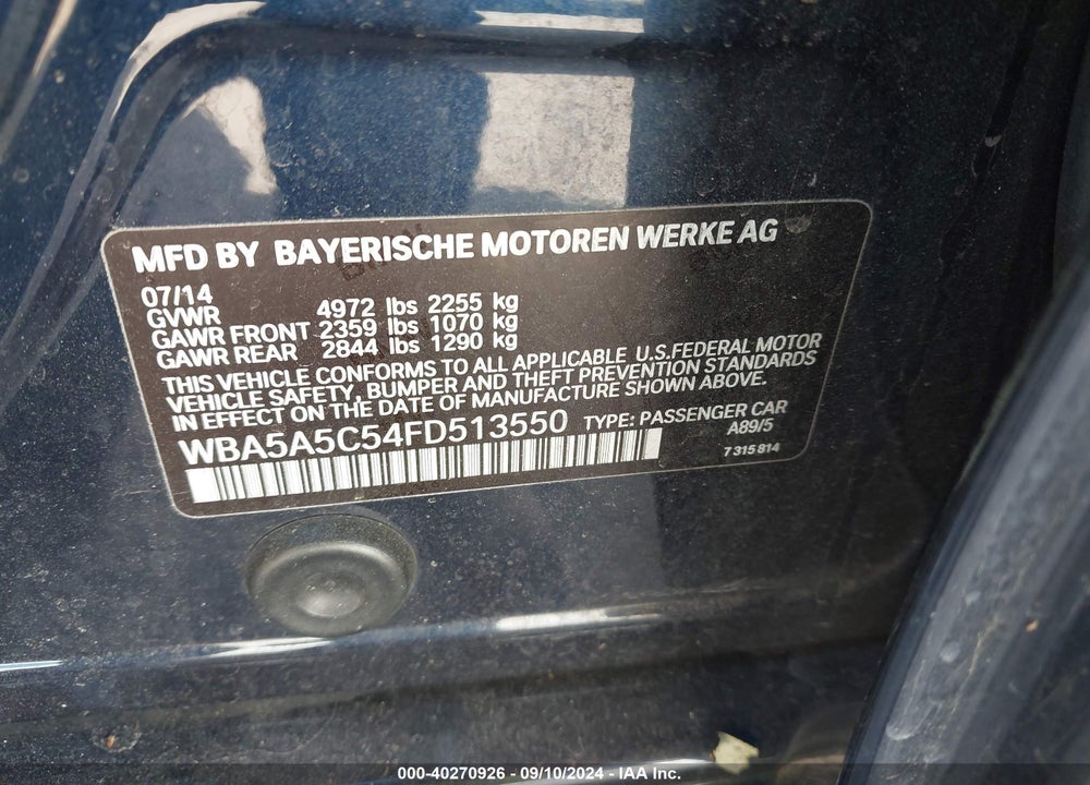 2015 BMW 528I VIN: WBA5A5C54FD513550