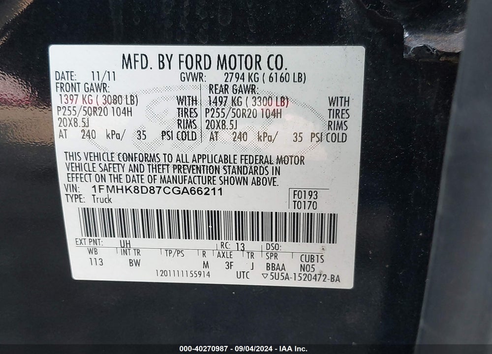 2012 FORD EXPLORER XLT VIN: 1FMHK8D87CGA66211