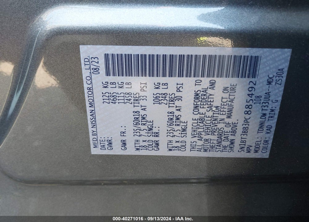2023 NISSAN ROGUE SV INTELLIGENT AWD VIN: 5N1BT3BB3PC885492
