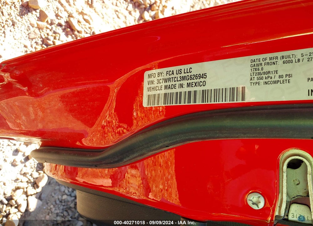 2021 RAM 3500 CHASSIS TRADESMAN/SLT/LAIE/LIMITED VIN: 3C7WRTCL3MG626945
