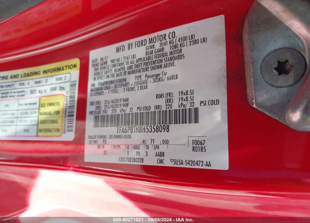 2017 FORD MUSTANG ECOBOOST VIN: 1FA6P8TH8H5358098