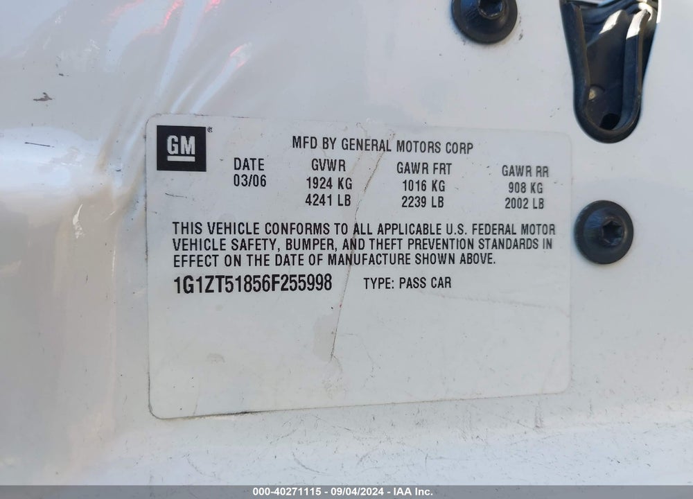 2006 CHEVROLET MALIBU VIN: 1G1ZT51856F255998