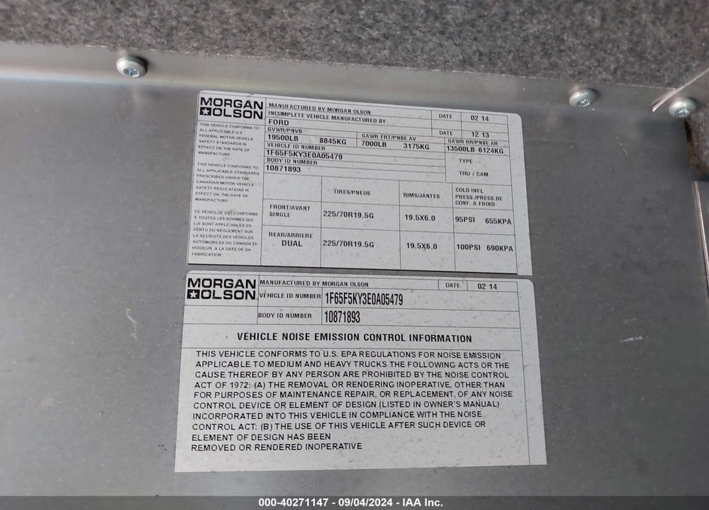2014 FORD F-59 COMMERCIAL STRIPPED VIN: 1F65F5KY3E0A05479