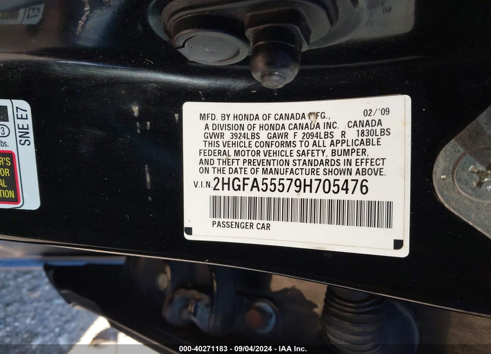 2009 HONDA CIVIC SI VIN: 2HGFA55579H705476