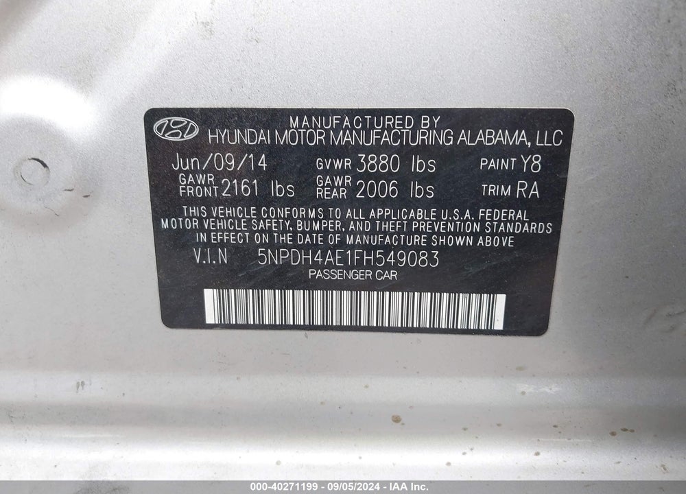 2015 HYUNDAI ELANTRA SE VIN: 5NPDH4AE1FH549083
