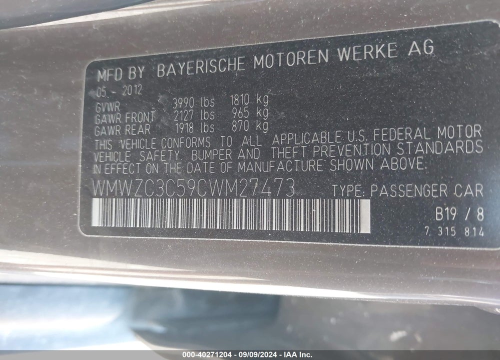 2012 MINI COOPER COUNTRYMAN S VIN: WMWZC3C59CWM27473