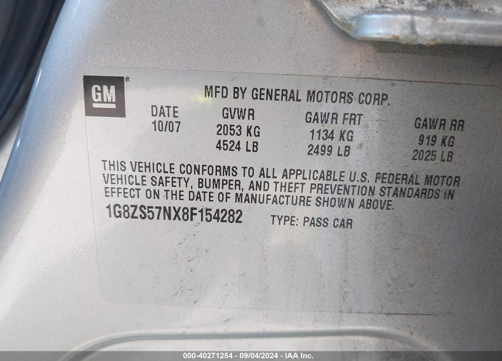 2008 SATURN AURA XE VIN: 1G8ZS57NX8F154282