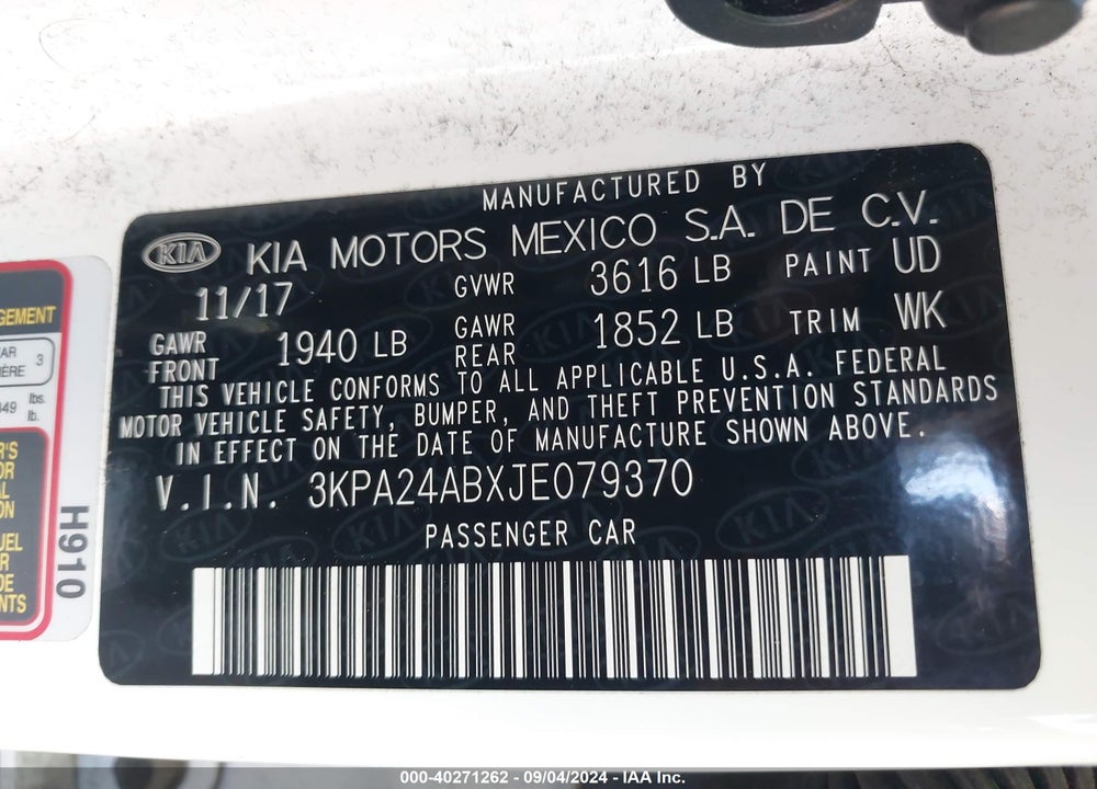 2018 KIA RIO LX VIN: 3KPA24ABXJE079370