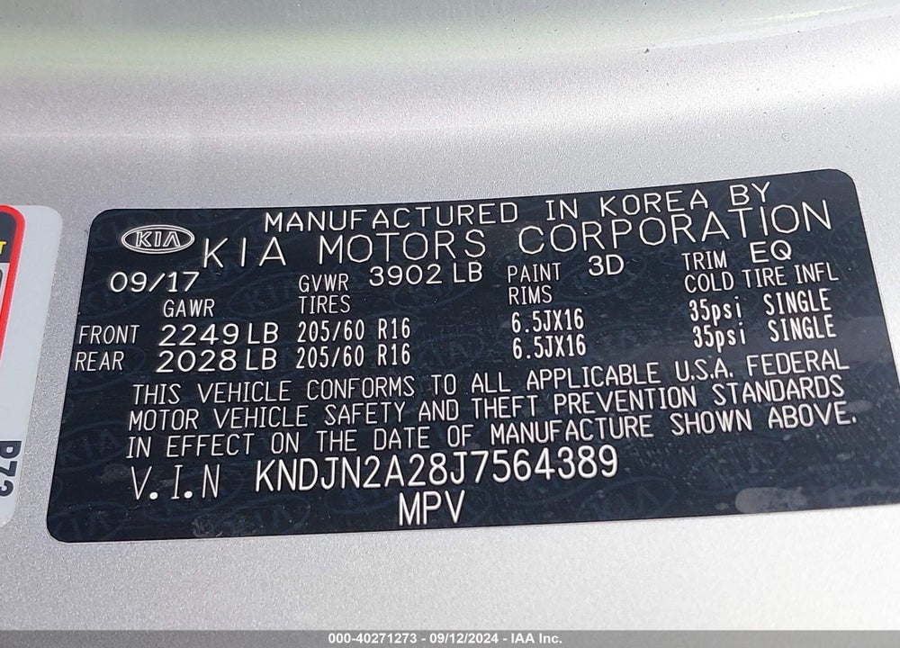 2018 KIA SOUL VIN: KNDJN2A28J7564389