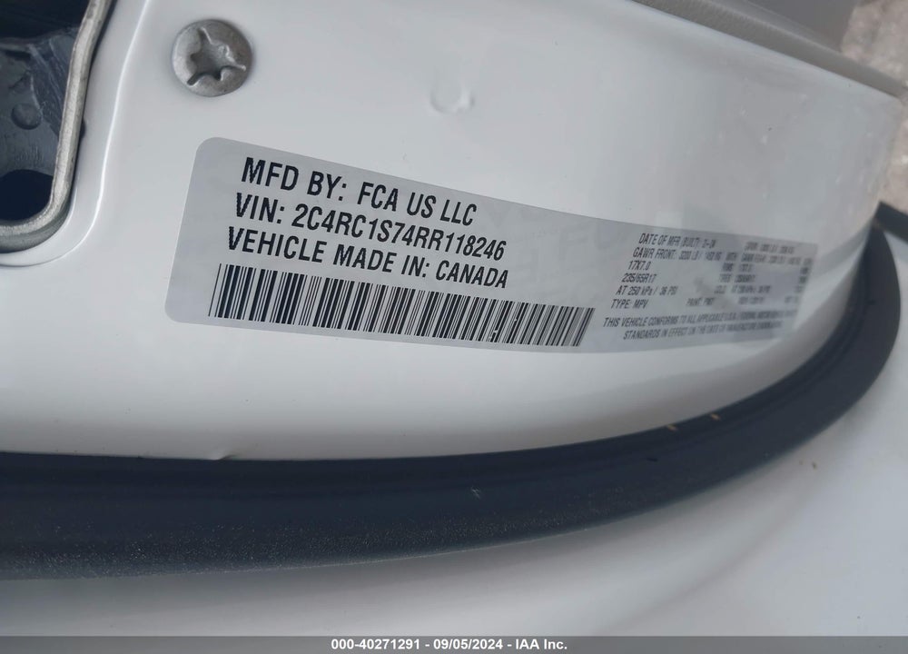 2024 CHRYSLER PACIFICA HYBRID SELECT VIN: 2C4RC1S74RR118246