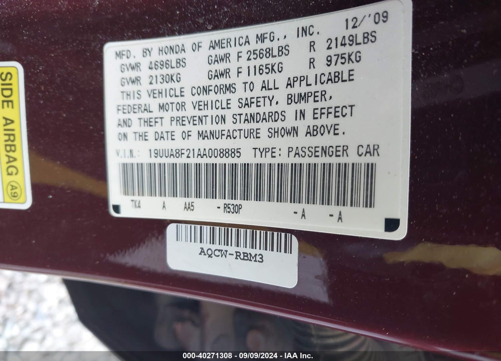 2010 ACURA TL 3.5 VIN: 19UUA8F21AA008885