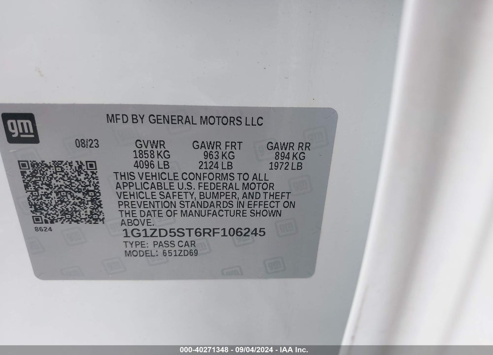 2024 CHEVROLET MALIBU VIN: 1G1ZD5ST6RF106245