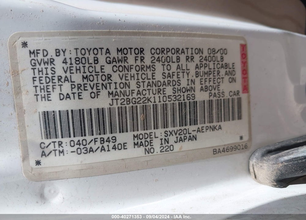 2001 TOYOTA CAMRY LE VIN: JT2BG22K110532169