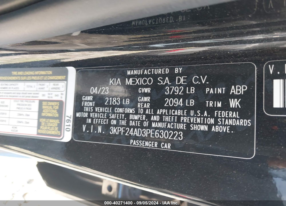 2023 KIA FORTE LXS VIN: 3KPF24AD3PE630223