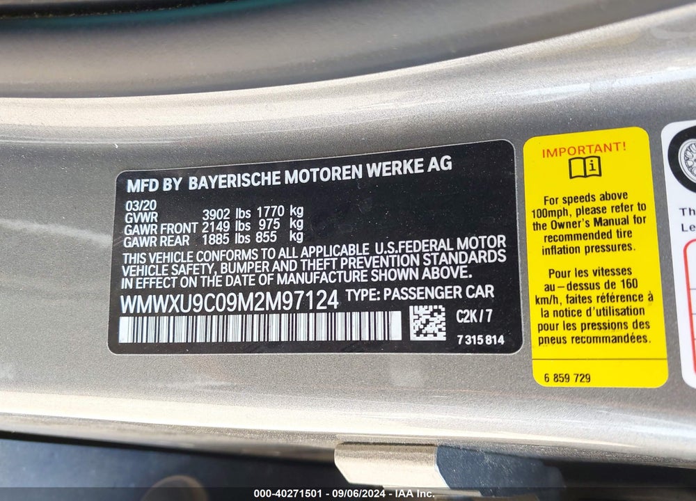 2021 MINI HARDTOP COOPER S VIN: WMWXU9C09M2M97124
