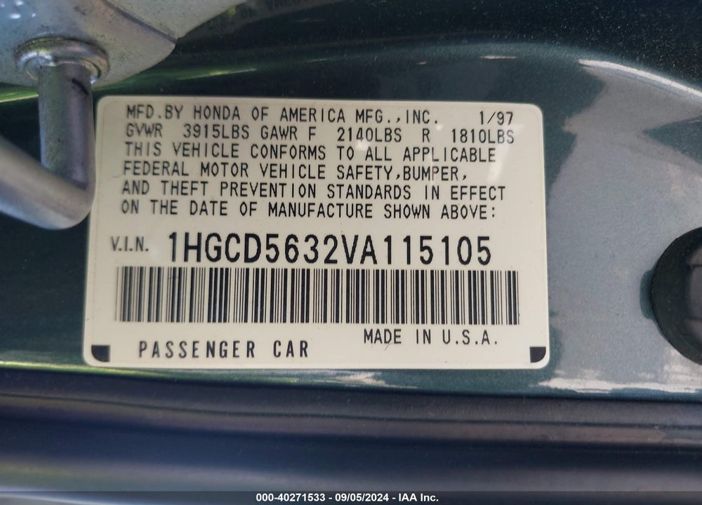 1997 HONDA ACCORD LX VIN: 1HGCD5632VA115105
