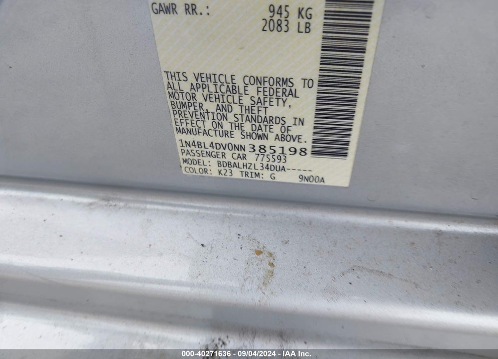 2022 NISSAN ALTIMA VIN: 1N4BL4DV0NN385198