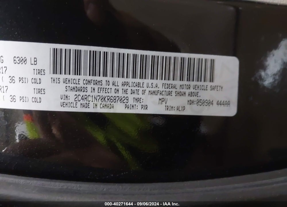 2019 CHRYSLER PACIFICA HYBRID LIMITED VIN: 2C4RC1N70KR687029