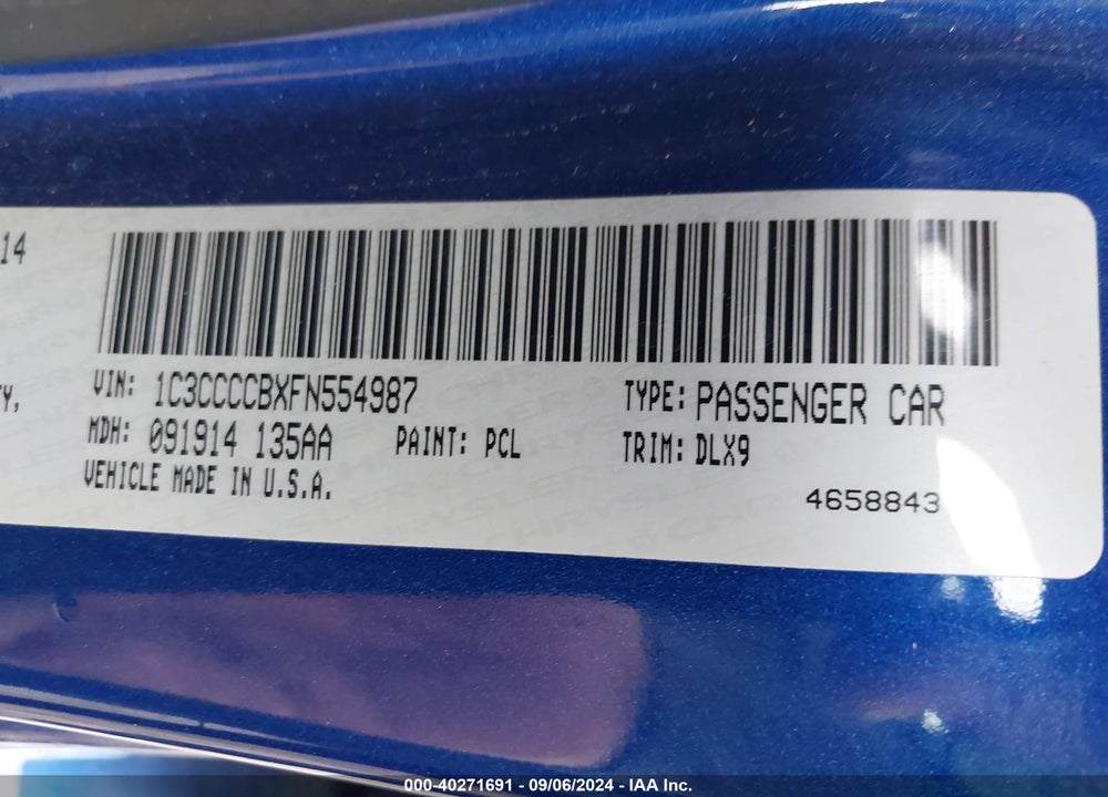 2015 CHRYSLER 200 C VIN: 1C3CCCCBXFN554987