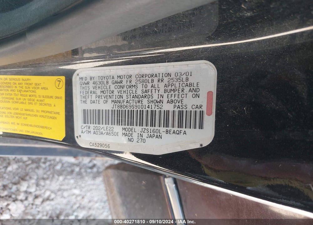 2001 LEXUS GS 300 VIN: JT8BD69S910141752