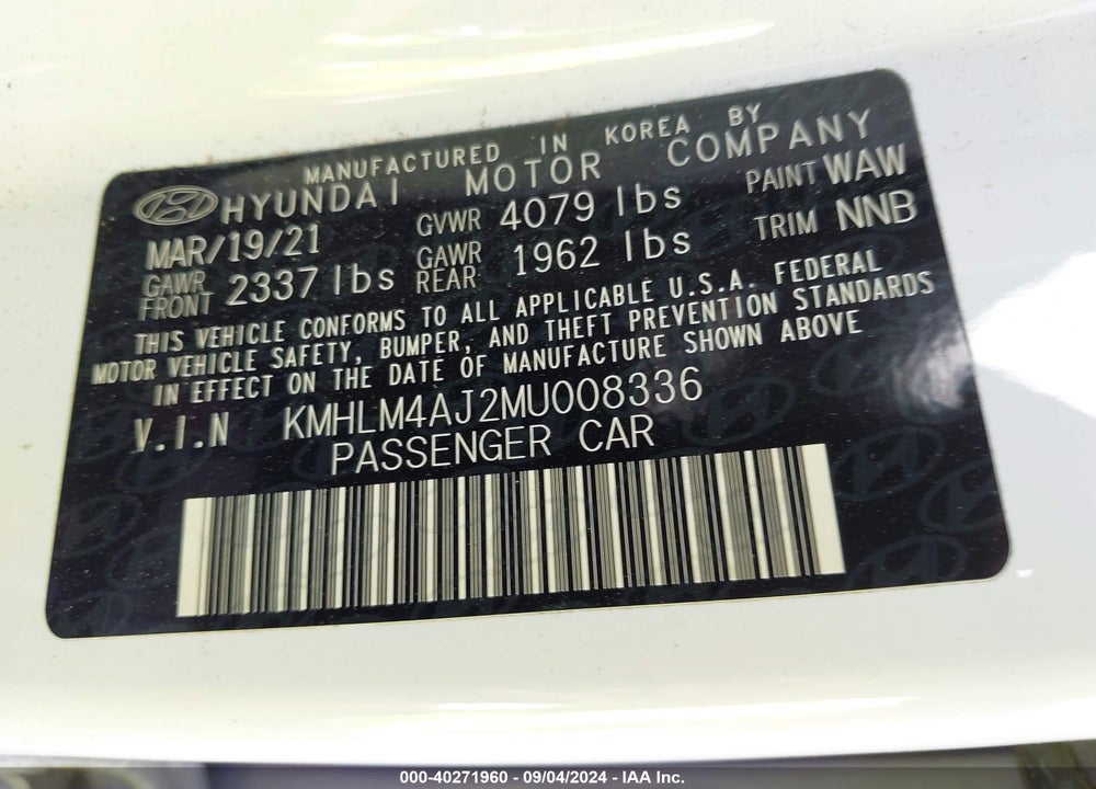 2021 HYUNDAI ELANTRA HYBRID BLUE VIN: KMHLM4AJ2MU008336