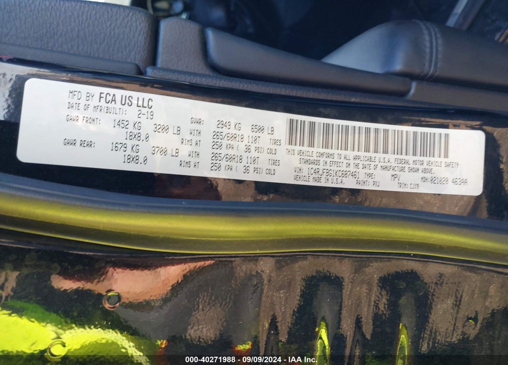 2019 JEEP GRAND CHEROKEE LIMITED 4X4 VIN: 1C4RJFBG1KC687461