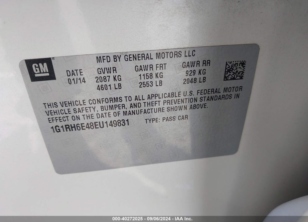 2014 CHEVROLET VOLT VIN: 1G1RH6E48EU149831