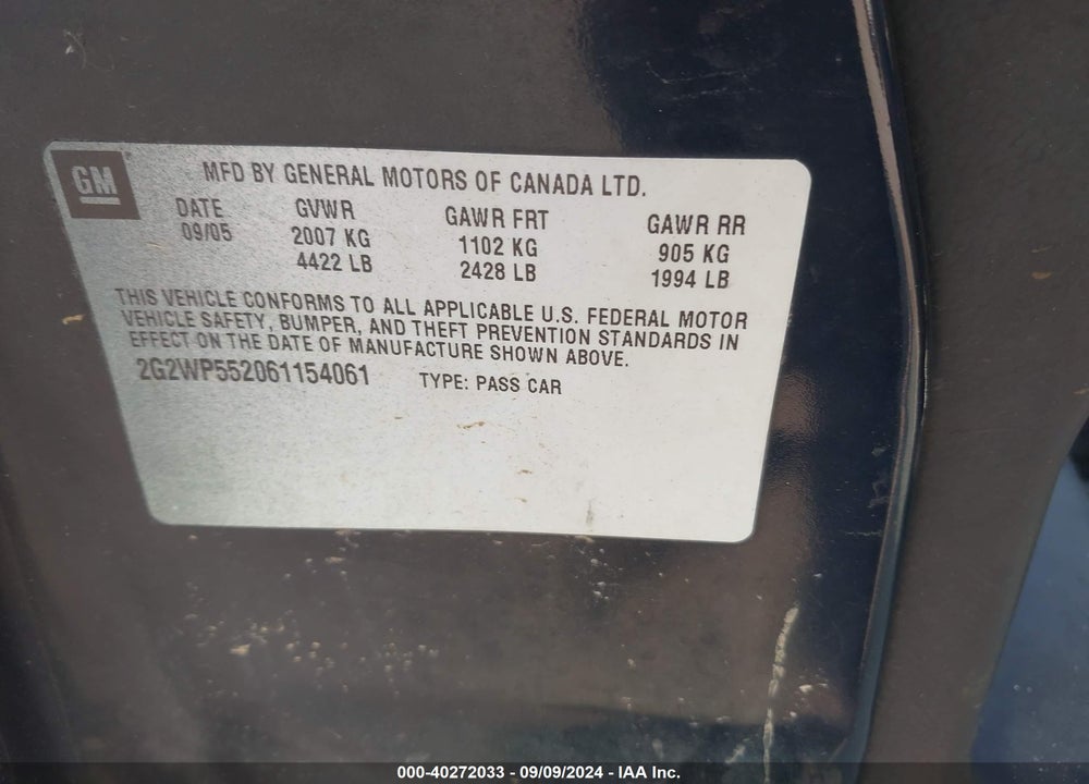 2006 PONTIAC GRAND PRIX VIN: 2G2WP552061154061