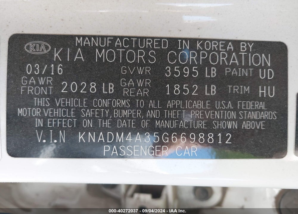 2016 KIA RIO LX VIN: KNADM4A35G6698812