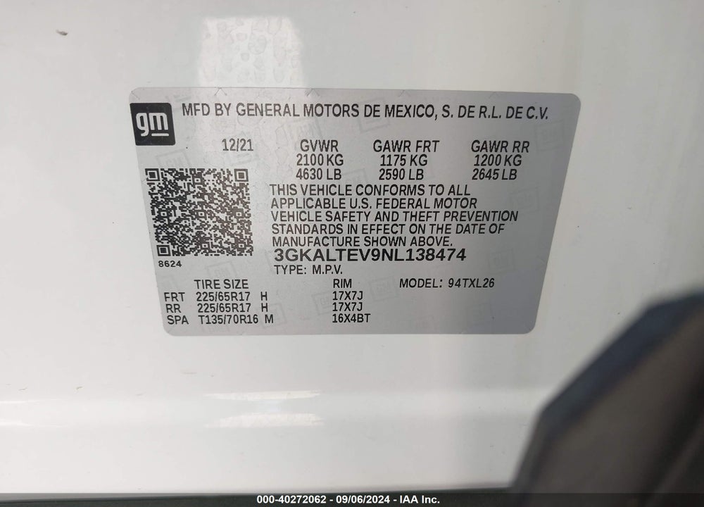 2022 GMC TERRAIN AWD SLE VIN: 3GKALTEV9NL138474