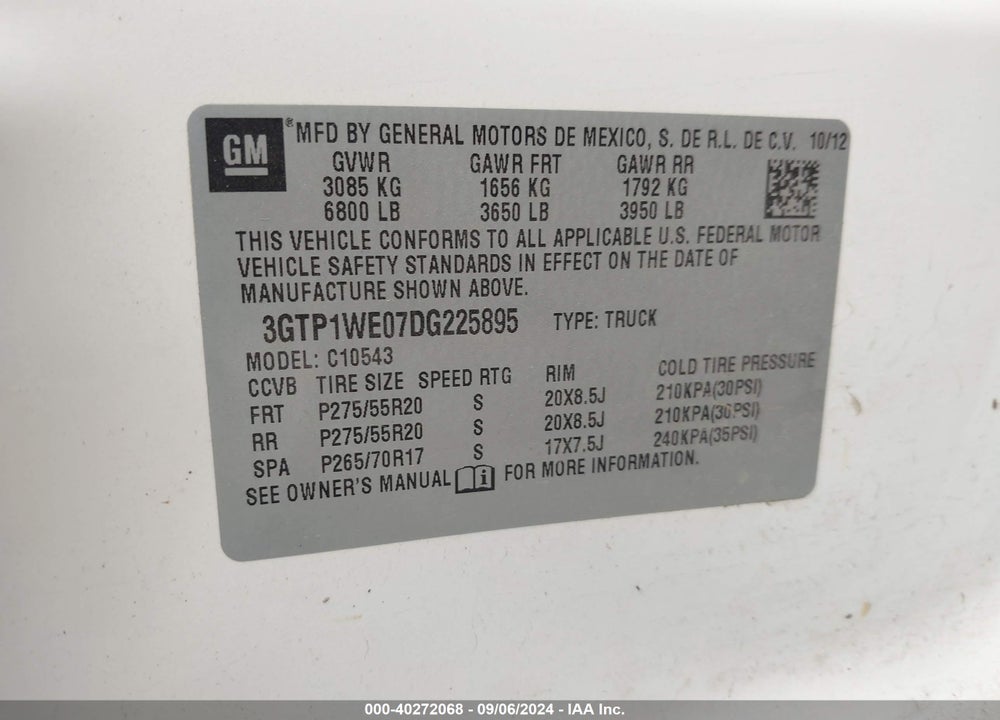 2013 GMC SIERRA 1500 SLT VIN: 3GTP1WE07DG225895