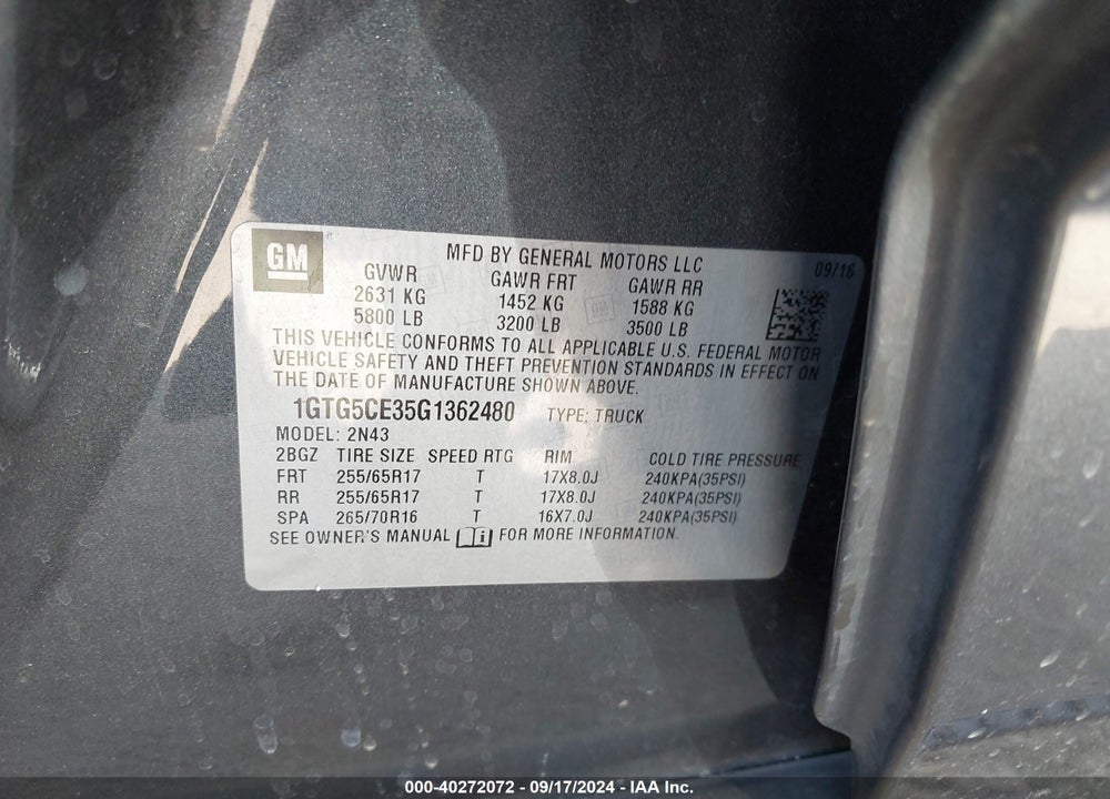 2016 GMC CANYON SLE VIN: 1GTG5CE35G1362480