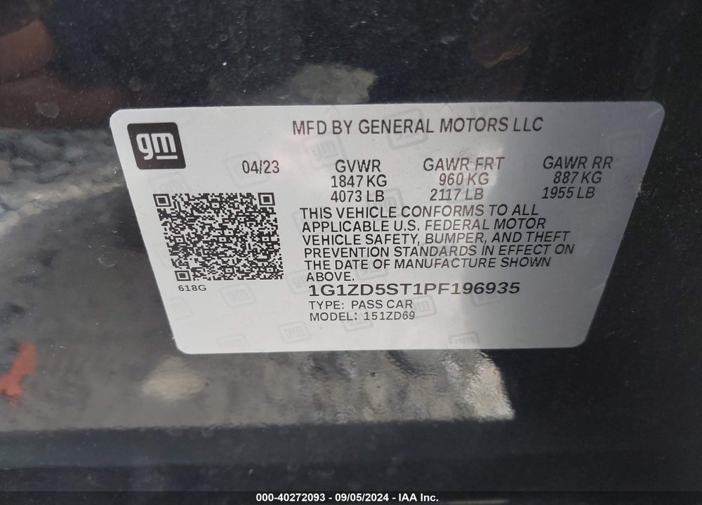 2023 CHEVROLET MALIBU FWD 1LT VIN: 1G1ZD5ST1PF196935
